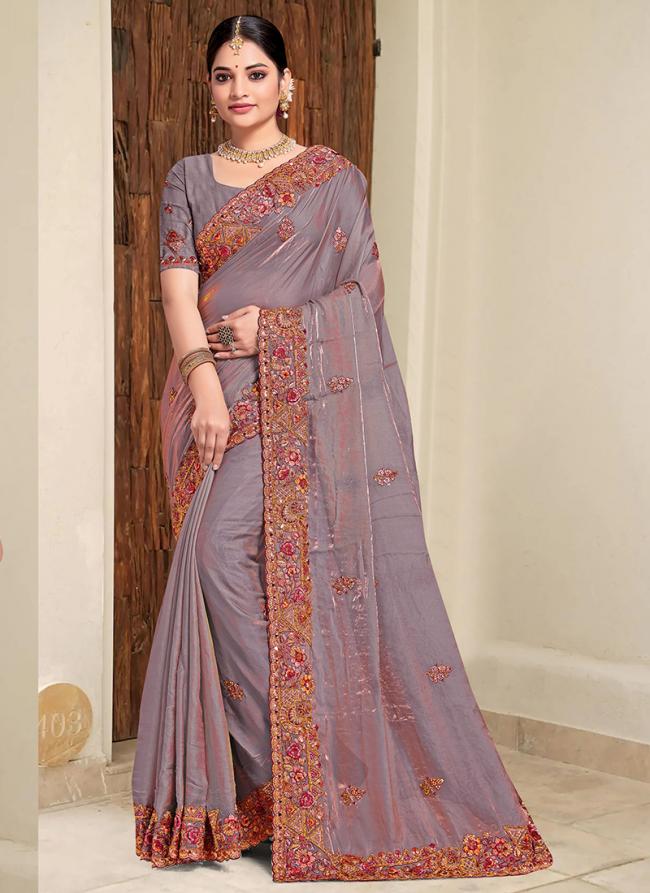 Two Tone Silk Grey Wedding Wear Khatli Work Saree